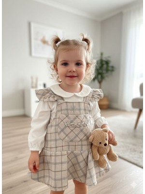 Efemkids 9/24 Ay Ekoseli Kız Bebek Elbise Pamuklu Fırfırlı Yenidoğan Bebek Elbise