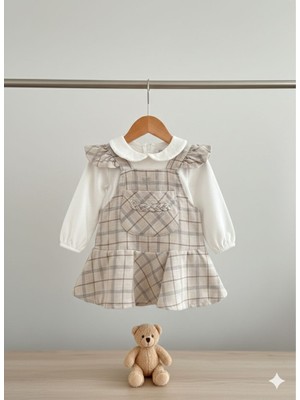 Efemkids 9/24 Ay Ekoseli Kız Bebek Elbise Pamuklu Fırfırlı Yenidoğan Bebek Elbise