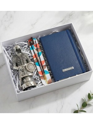 Kişiye Özel Mavi Defter & Ayetel Kürsi Baskılı Zırh Biblo & Tütsü Hediye Seti