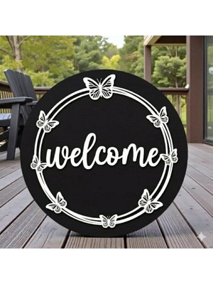 Evsay Welcome Yazılı Kapı Süsü Ev Dekoru 28 cm Siyah