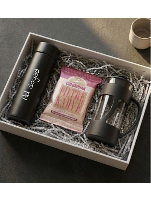 Kişiye Özel Dereceli Termos & French Press & Taze Filtre Kahve Hediye Seti