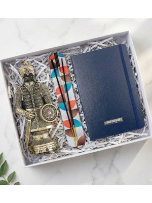 Kişiye Özel Mavi Defter & Ayetel Kürsi Baskılı Zırh Biblo & Tütsü Hediye Seti