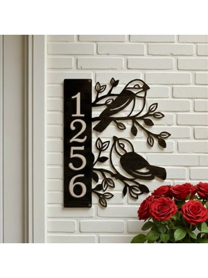 Evsay Modern Ev Numarası Tabelası Kişiselleştirilmiş Kişiye Özel Kuş Dalı Ev Kapı Süsü