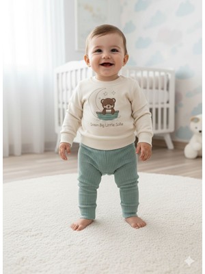 Efemkids 3/12 Ay Unisex 2'li Bebek Takım %100 Pamuklu Mevsimlik Ayı Nakışlı Yenidoğan Bebek Takım