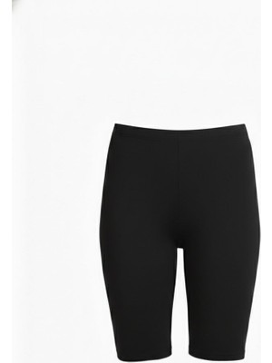 Donlaritta Büyük Beden Yüksek Bel Toparlayıcı Kadın Siyah Tayt & Deniz Şortu & Tankini Altı (Diz Üstü)