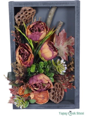Yapay Çiçek Sitesi Ahşap Çerçeveli Yapay Çiçek Duvar Tablo 25X40 cm Model 1