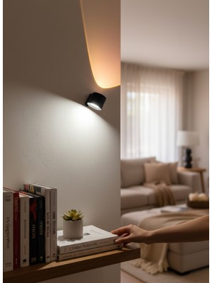 Hevolt Kablosuz Şarjlı LED Duvar Aplik 3 Renk Işıklı Çift LED 360 Dönen Yatak Odası Çalışma Odası Gece Lambası Uzaktank Kumandalı