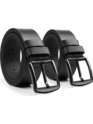 MIPEK DERI 2 Adet Erkek 100 % Hakiki Deri Kot Kemer Siyah