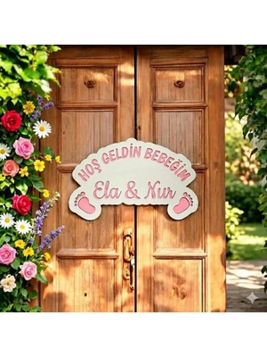 Evsay Hoş Geldin Yenidoğan Bebek Süsü Isimli Kedili Model Pembe Pembe