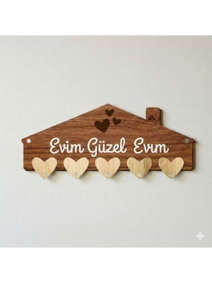 Evsay Kişiye Özel Aile Ahşap Anahtarlık Ev Dekorasyonu 5 Kanca Ahşap Kalp