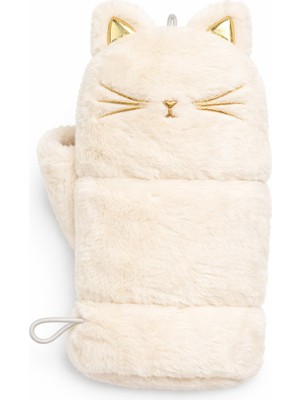 Selvira Peluş Kedi Desenli Eldiven | Kışlık Sıcak Tutan, Yumuşak, Şirin Tasarım Mitten 4-15 Yaş