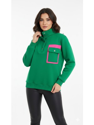 Pamuk Sweatshirt Şardonlu 3 Iplik Çıtçıtlı Yaka