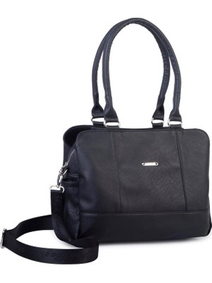 Nas 1507 Kadın Büyük Boy Üç Bölmeli Omuz Çantası Siyah