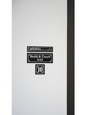 Evsay 3'lü Ahşap Kapı Isimliği, Kapı Numarası ve Besmele