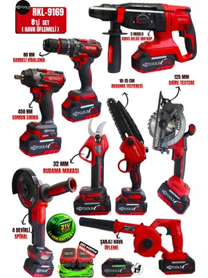 Retools Bordo 8’li Set (Daire Testere + Makas + Testere + Hava Üfleme)