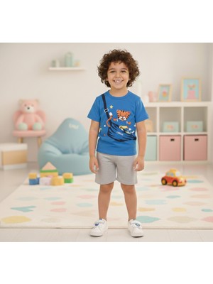 Eymus Bebe Çocuk Bebek Alt Üst Pamuk 3 Boyutlu Baskılı Şortlu Takım