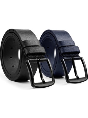 MIPEK DERI 2 Adet Erkek 100 % Hakiki Deri Kot Kemer Siyah / Lacivert