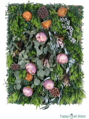 Yapay Çiçek Sitesi Yapay Bitkili Duvar Paneli 50X70 cm Model 1