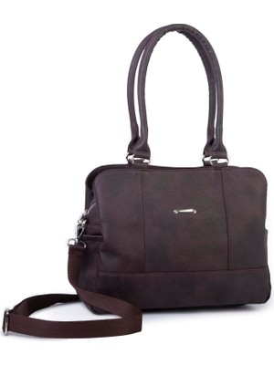 Nas 1507 Kadın Büyük Boy Üç Bölmeli Omuz Çantası Kahve