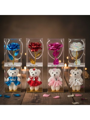 Akıllı Durak Şeffaf Kutulu Ayıcıklı Sonsuzluk Gülü