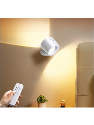 Hevolt Kablosuz Şarjlı LED Duvar Aplik 3 Renk Işıklı Çift LED 360 Dönen Yatak Odası Çalışma Odası Gece Lambası Uzaktank Kumandalı