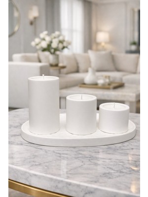 Nox Atelier 3’lü Silindir Dekoratif Soya Mum Seti ve Tabak –  (Büyük Orta Küçük)