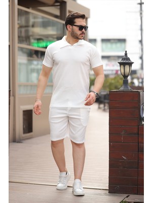 Comstar Erkek Bürümcük Beyaz Tişört Bol Şortlu Yazlık Ikili Takım