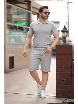 Comstar Erkek Bürümcük Gri Tişört Bol Şortlu Yazlık Ikili Takım