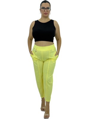 Zanessi Büyük Beden Keten Mom Yüksek Bel Kadın Pantolon