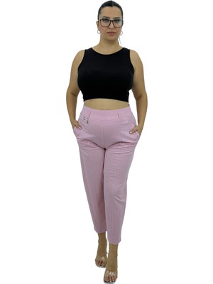 Zanessi Büyük Beden Keten Mom Yüksek Bel Kadın Pantolon