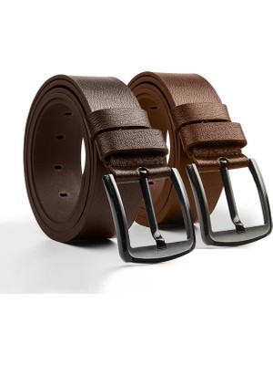 MIPEK DERI 2 Adet Erkek 100 % Hakiki Deri Kot Kemer Koyu Kahverengi / Açık Kahverengi