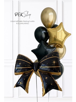 Pekshop Siyah Gold Fiyonk Folyo Balonlu Gold ve Siyah Tema Balon Seti SET235