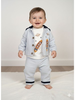 Efemkids 3/18 Ay 3' Lü Erkek Bebek Takım Keten Kumaşlı Yenidoğan Bebek Takımı