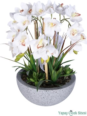 Yapay Çiçek Sitesi Fiber Saksıda Yapay Singapur Orkide Tanzimi Beyaz 55 cm