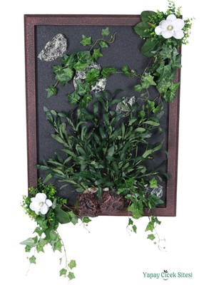 Yapay Çiçek Sitesi Ahşap Çerçeveli Yapay Çiçekli Duvar Tablosu 60X80 cm
