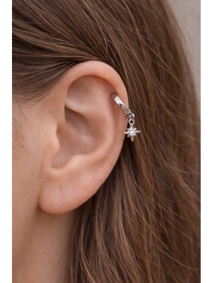 Sacce Scarves & Accessories Kuzey Yıldızı Halka Tragus Piercing Helix Kıkırdak Küpesi Gümüş Renkli