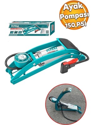Total Ayak Tipi Basma Bisiklet Pompası 150 Psı Lastik Şişme Bot Yatak Şişirme Pompa Metal Gövde