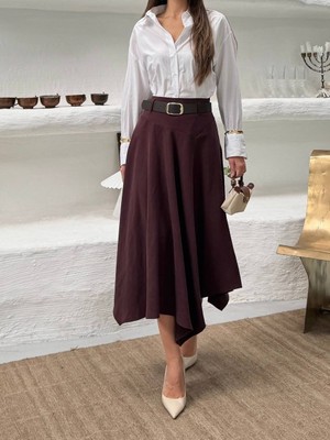 Cemo Kadın Asimetrik Kesim Midi Boy Etek