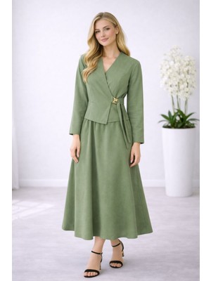 Hiramir Kadın Gold Aksesuar Detaylı Kruvaze Kesim Alt Üst Takım Elbise YZZ2607