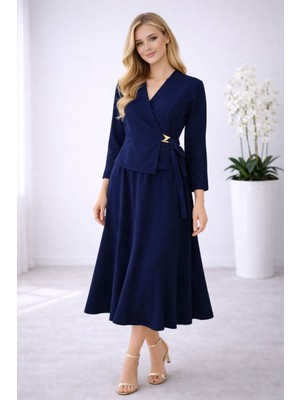 Hiramir Kadın Gold Aksesuar Detaylı Kruvaze Kesim Alt Üst Takım Elbise YZZ2607