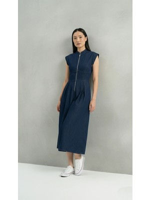 Cemo Bel Dikiş Detaylı Fermuarlı Midi Elbise