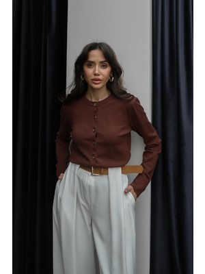 Havoş Kahverengi Rickles Düğmeli Basic Hırka