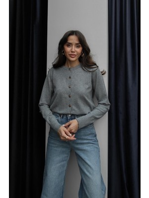 Havoş Gri Rickles Düğmeli Basic Hırka