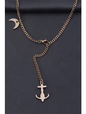 SHC4200 Mey Ithalat® Çelik Renk Çapa Tasarımlı Kadın Kolye