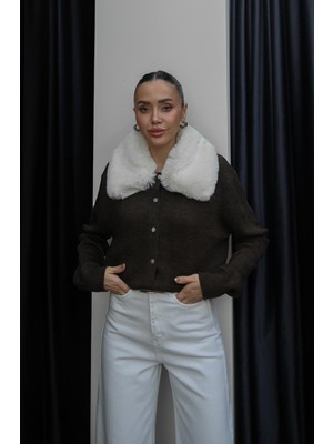 Havoş Kahverengi Vera Kürk Detaylı Hırka