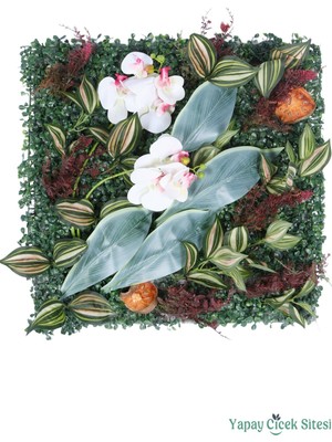 Yapay Çiçek Sitesi Yapay Bitkili Duvar Paneli 50X50 cm Model 4