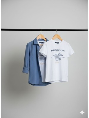 Efemkids 9/12 Yaş 2 Li Erkek Çocuk Gömlekli + Tşört Keten Kumaşı Baskılı Tşört