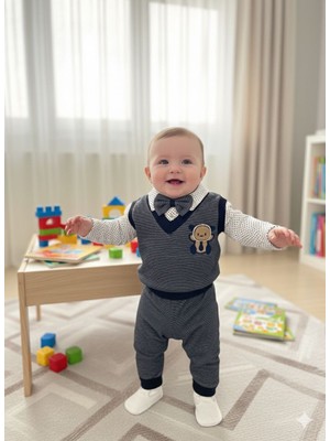 Efemkids 0/12 Ay 2'li Erkek Bebek Takım Papyonlu Nakışlı Yenidoğan Bebek Takım
