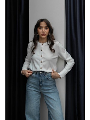 Havoş Ekru Rickles Düğmeli Basic Hırka