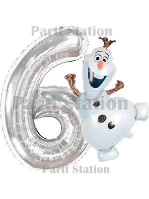 Parti Station Frozen Olaf Konsept 6 Yaş Gümüş Folyo Rakam Balon Seti